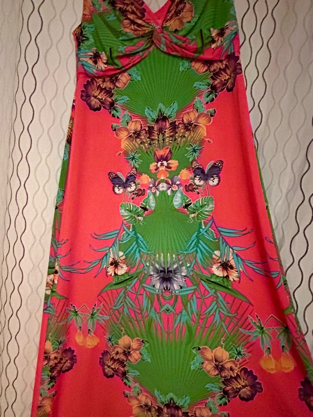 NWT Ronni Nicole Coral & Green Tropical Floral Maxi Dress